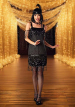 20s Black Sequin Flapper Costume for Women - US 2110