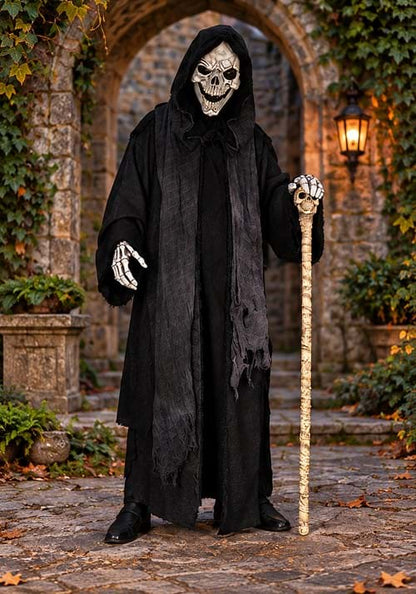 Adult Dark Reaper Coat Costume with Skull Mask and Skeleton Gloves - US 0741