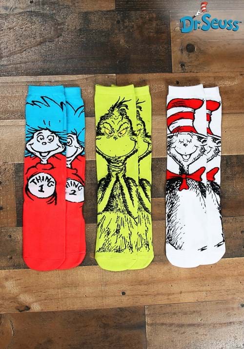 Adult Dr. Seuss Characters Crew Sock 3 Pair Set - US 8706