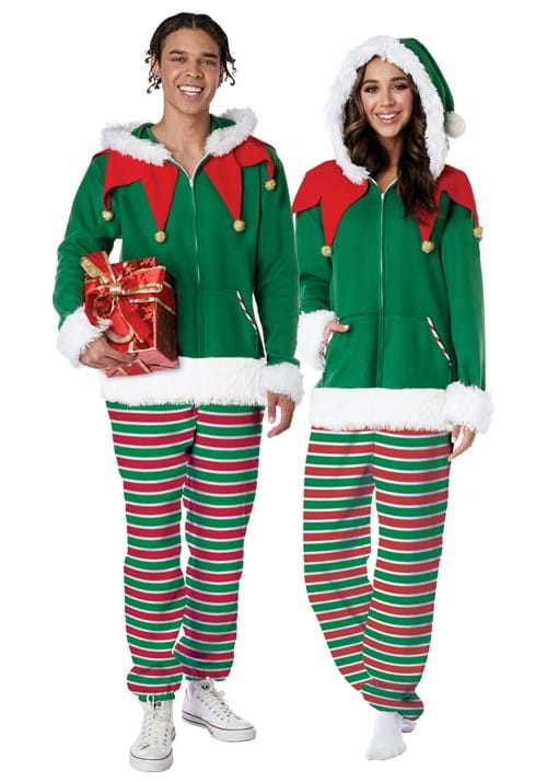 Adult Holiday Elf Zipper Jumpsuit Costume - US 7838