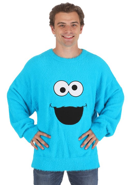 Adult Sesame Street Fuzzy Cookie Monster Oversized Sweater - US 4644