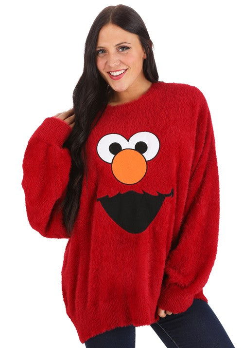 Sesame Streets Fuzzy Elmo Oversized Sweater for Adults - US 2287