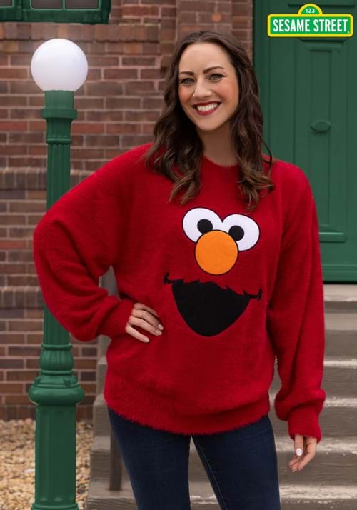 Sesame Streets Fuzzy Elmo Oversized Sweater for Adults - US 2287