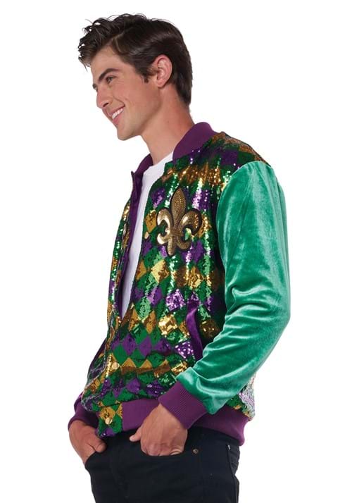 Mardi Gras Sequin and Velour Varsity Bomber Jacket for Adults - US 3542