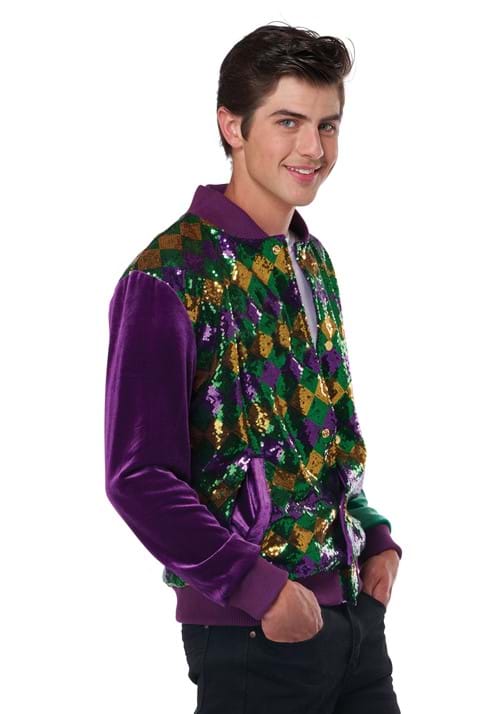 Mardi Gras Sequin and Velour Varsity Bomber Jacket for Adults - US 3542