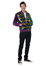 Mardi Gras Sequin and Velour Varsity Bomber Jacket for Adults - US 3542