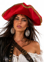 Adult Red Pirate Costume Hat with Lame Gold Trim - US 3886