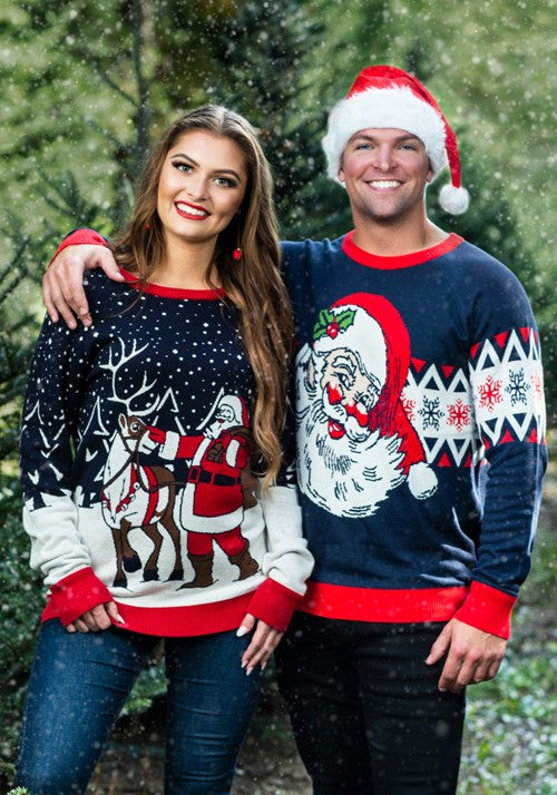 Adult Vintage Santa & Reindeer Ugly Christmas Sweater - US 2643