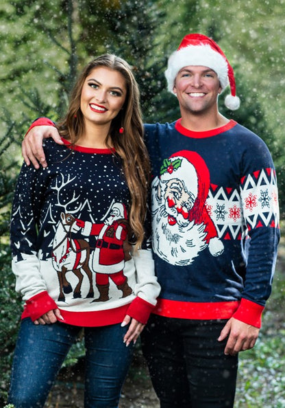 Adult Vintage Santa & Reindeer Ugly Christmas Sweater - US 2643