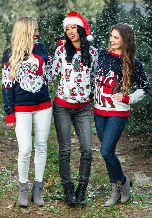 Adult Vintage Santa & Reindeer Ugly Christmas Sweater - US 2643