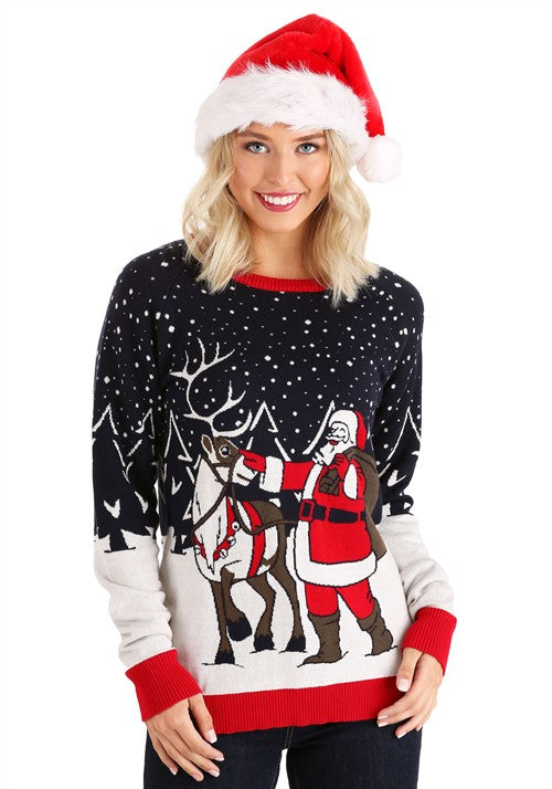 Adult Vintage Santa & Reindeer Ugly Christmas Sweater - US 2643
