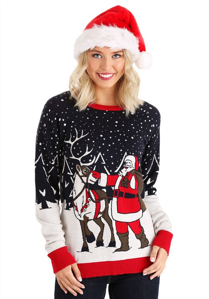 Adult Vintage Santa & Reindeer Ugly Christmas Sweater - US 2643