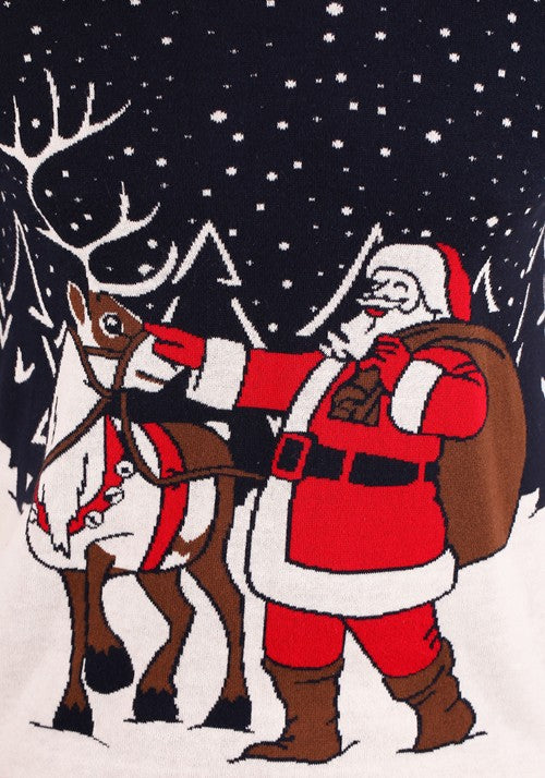 Adult Vintage Santa & Reindeer Ugly Christmas Sweater - US 2643