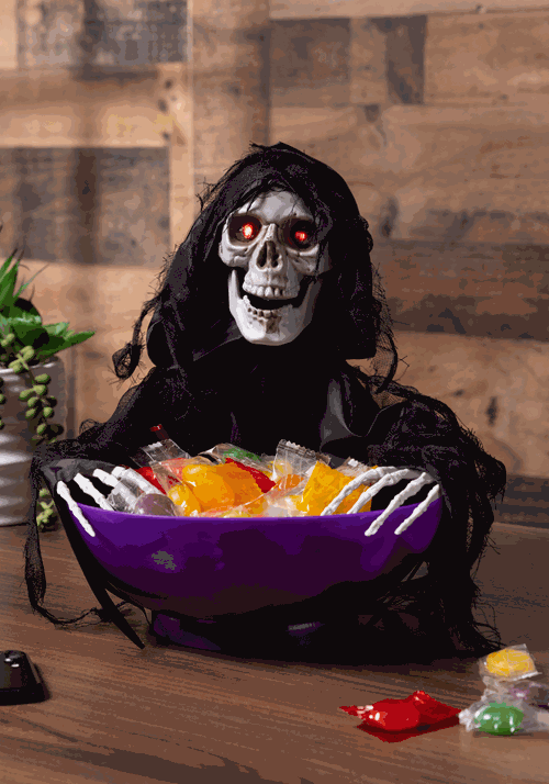 9-Inch Animated Candy Bowl with Shaking Reaper Decoration - US 3379