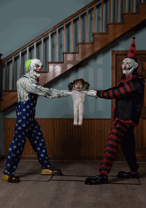 Animated Tug of War Evil Clowns Halloween Decoration - US 6077