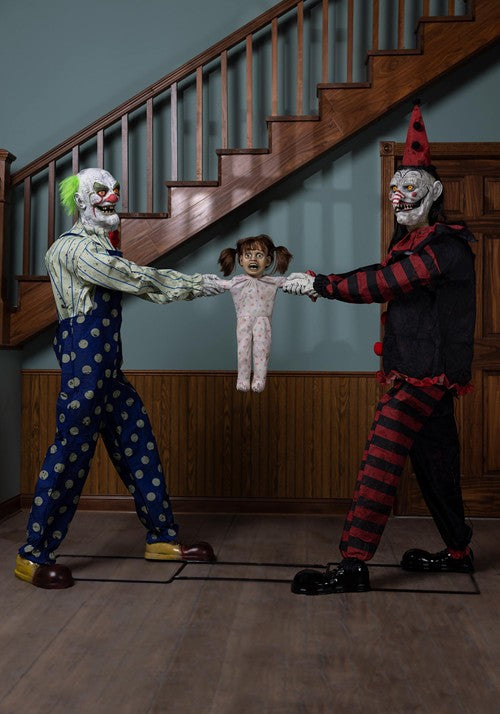 Animated Tug of War Evil Clowns Halloween Decoration - US 6077