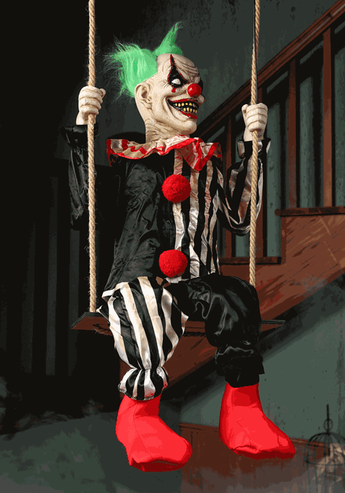 4FT Animated Swinging Chuckles Evil Clown Halloween Prop - US 2182