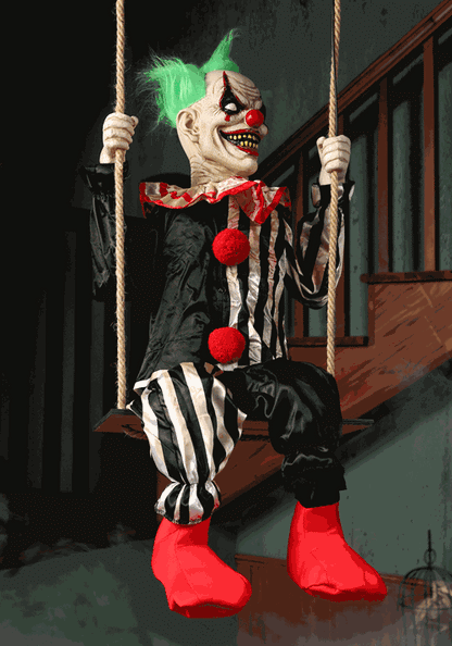 4FT Animated Swinging Chuckles Evil Clown Halloween Prop - US 2182