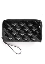 Bat Studded Quilted Faux Patent Zip-Around Black Wallet - US 6023