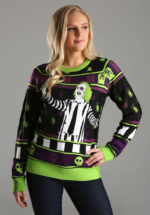 Beetlejuice It's Showtime! Halloween Sweater for Adults - US 2821