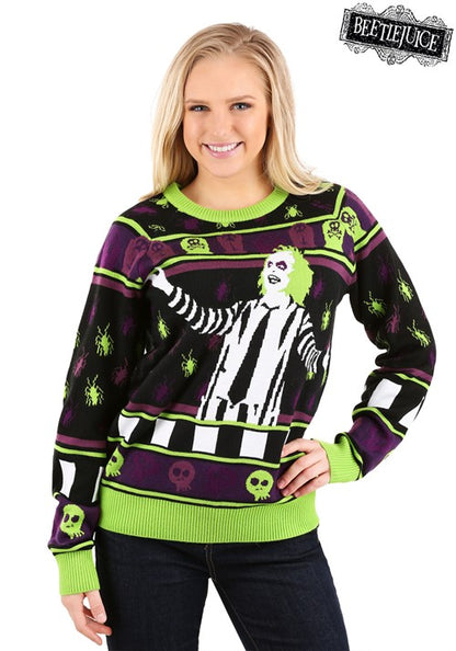 Beetlejuice It's Showtime! Halloween Sweater for Adults - US 2821