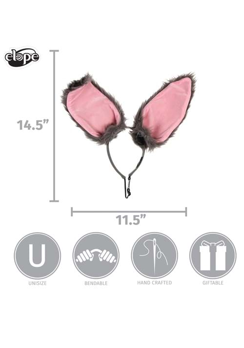 Bendy Gray Bunny Ears Costume Headband - US 7133