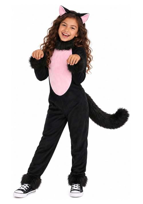 Kid's Big Tailed Black Cat Costume - US 6897