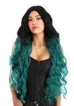 Women's Black and Green Ombre Long Wavy Costume Wig - US 7788