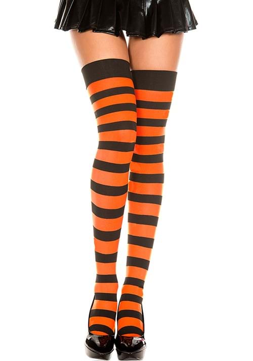 Black and Orange Striped Thigh Highs for Women - US 8400