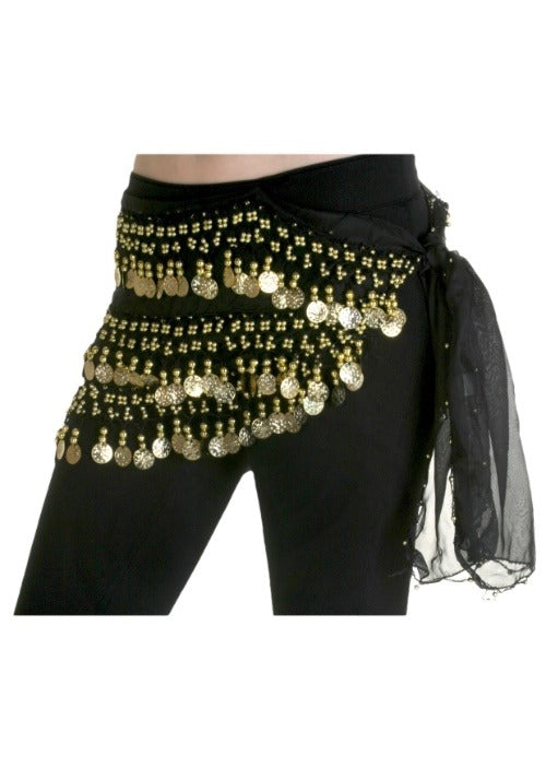 Black Chiffon Costume Belly Dancing Hip Scarf Accessory - US 3537