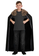 Black Faux Fur Collar Kid's Viking Costume Cape - US 3179