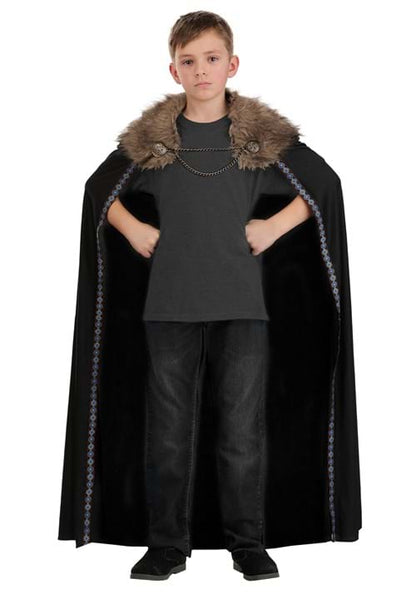 Black Faux Fur Collar Kid's Viking Costume Cape - US 3179
