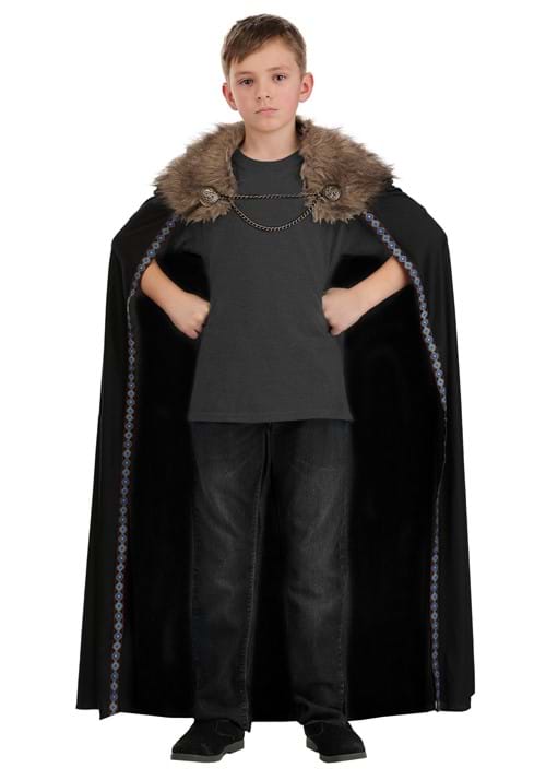 Black Faux Fur Collar Kid's Viking Costume Cape - US 3179
