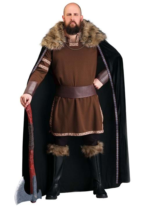 Black Faux Fur Collar Viking Cape for Adults - US 7361