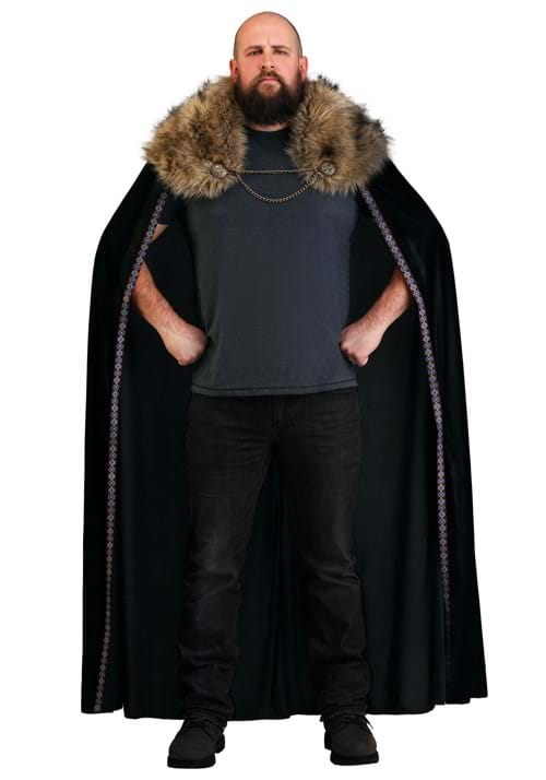 Black Faux Fur Collar Viking Cape for Adults - US 7361