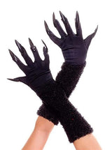 Women's Furry Black Gloves with Nails - US 2487