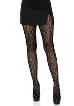 Women's Black Leopard Net Tights - US 9285