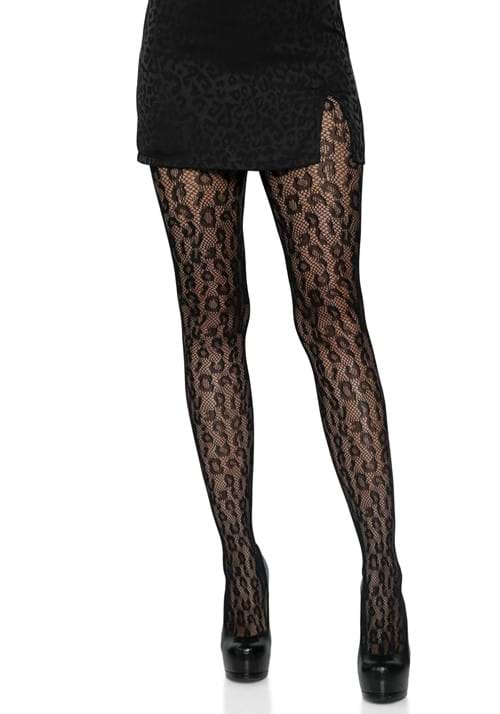 Women's Black Leopard Net Tights - US 9285