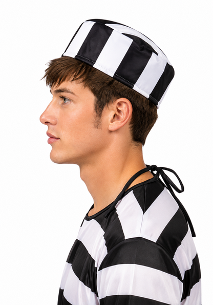 Adult Classic Black White Convict Costume Hat - US 8823