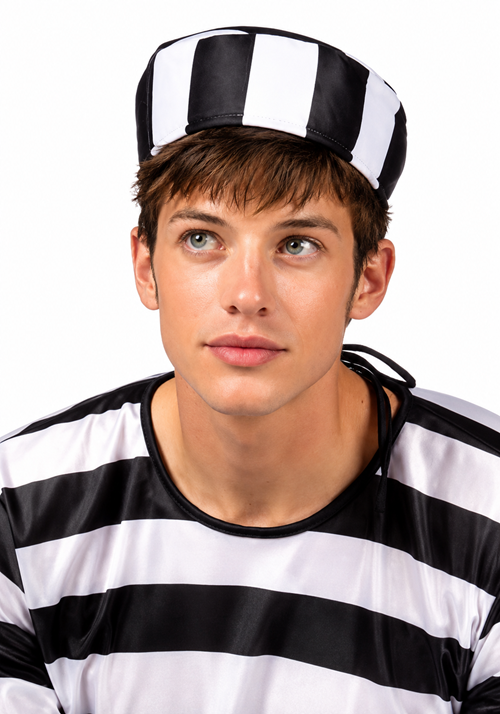 Adult Classic Black White Convict Costume Hat - US 8823