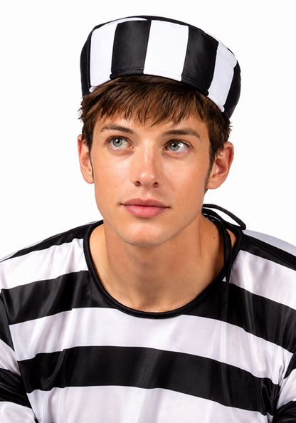 Adult Classic Black White Convict Costume Hat - US 8823