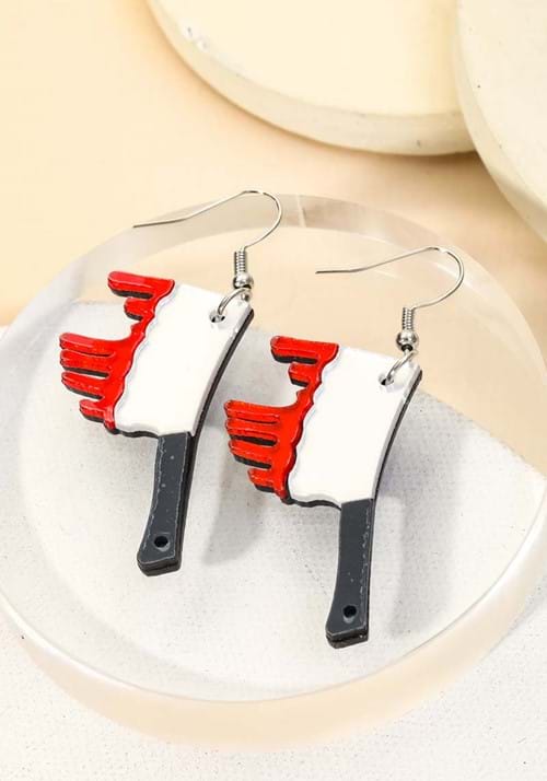 Bloody Butcher Knife Costume Earrings - US 0798