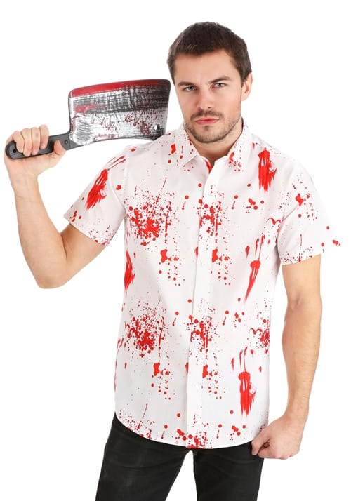 Adult Bloody Haunted Halloween Button Up Shirt - US 3668