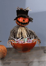 9-Inch Candy Bowl with Animated Pumpkin Scarecrow Decoration - US 7081