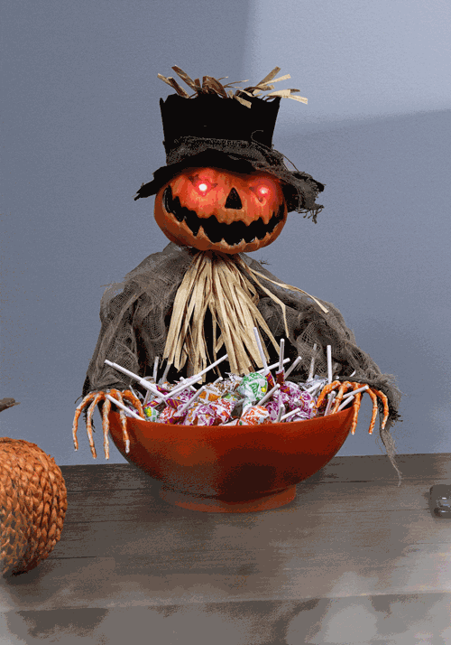 9-Inch Candy Bowl with Animated Pumpkin Scarecrow Decoration - US 7081