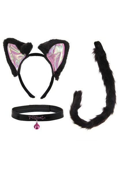 Cat Ears Headband Collar & Tail Kit Black & Pink - US 6237