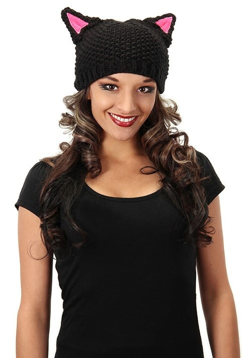 Knitted Black Cat Beanie - US 0414