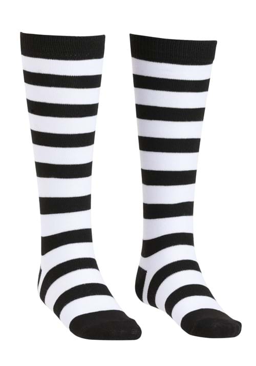 Girl's Black and White Striped Witch Socks - US 6301