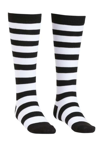 Girl's Black and White Striped Witch Socks - US 6301