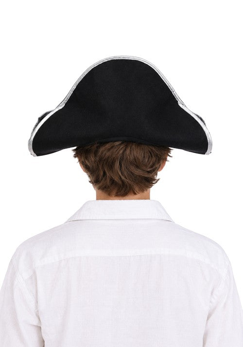 Child Black Pirate Costume Felt Hat with Silver Trim - US 7793